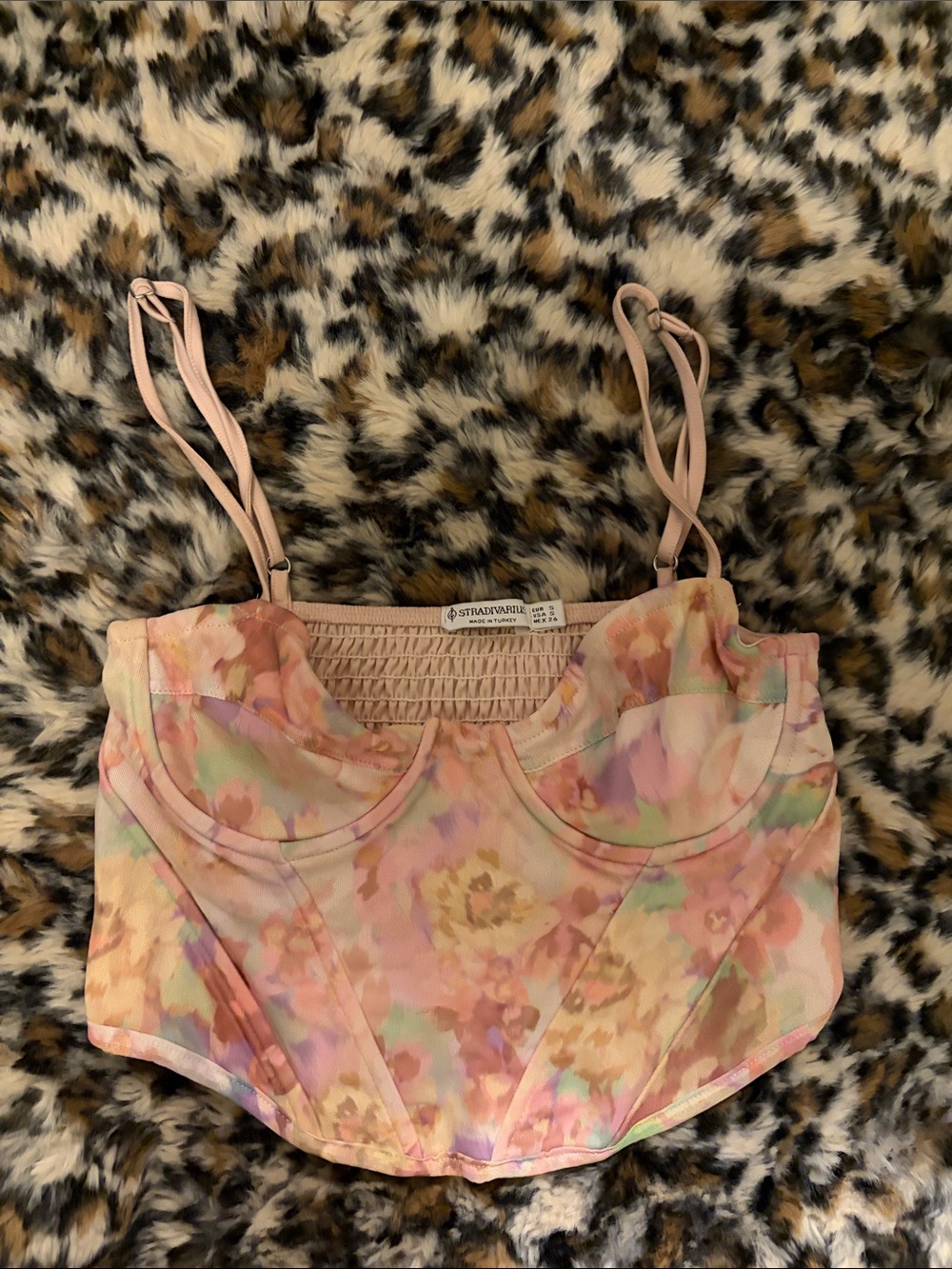 stradivarius Pastel Pink Floral Bustier Crop Top